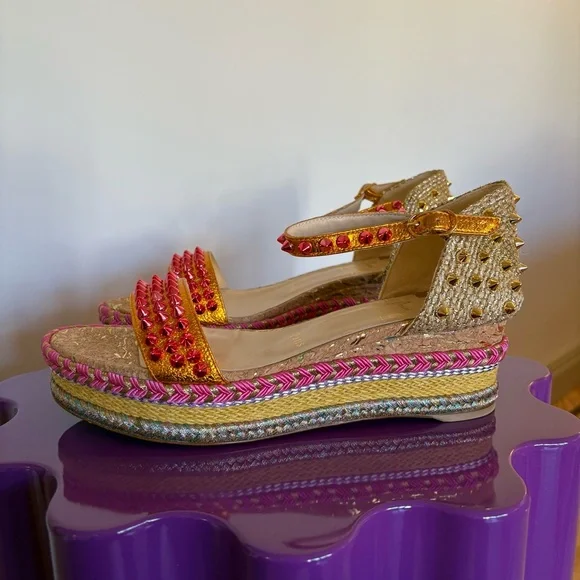 Christian Louboutin Pyraclou 60mm Espadrille Sandal, Authentic, EUC - Picture 6 of 12